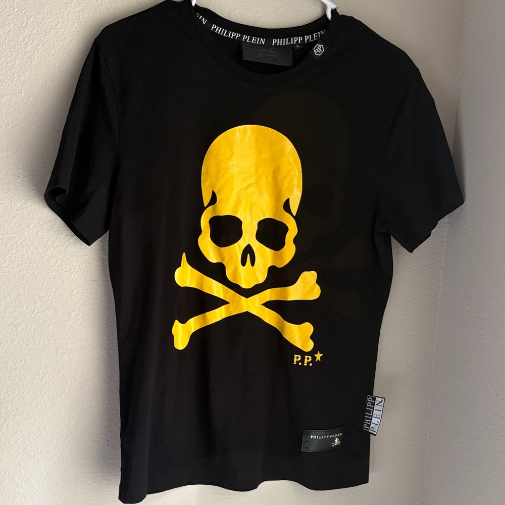 Philipp Plein Kids Black Tee with Yellow Skull